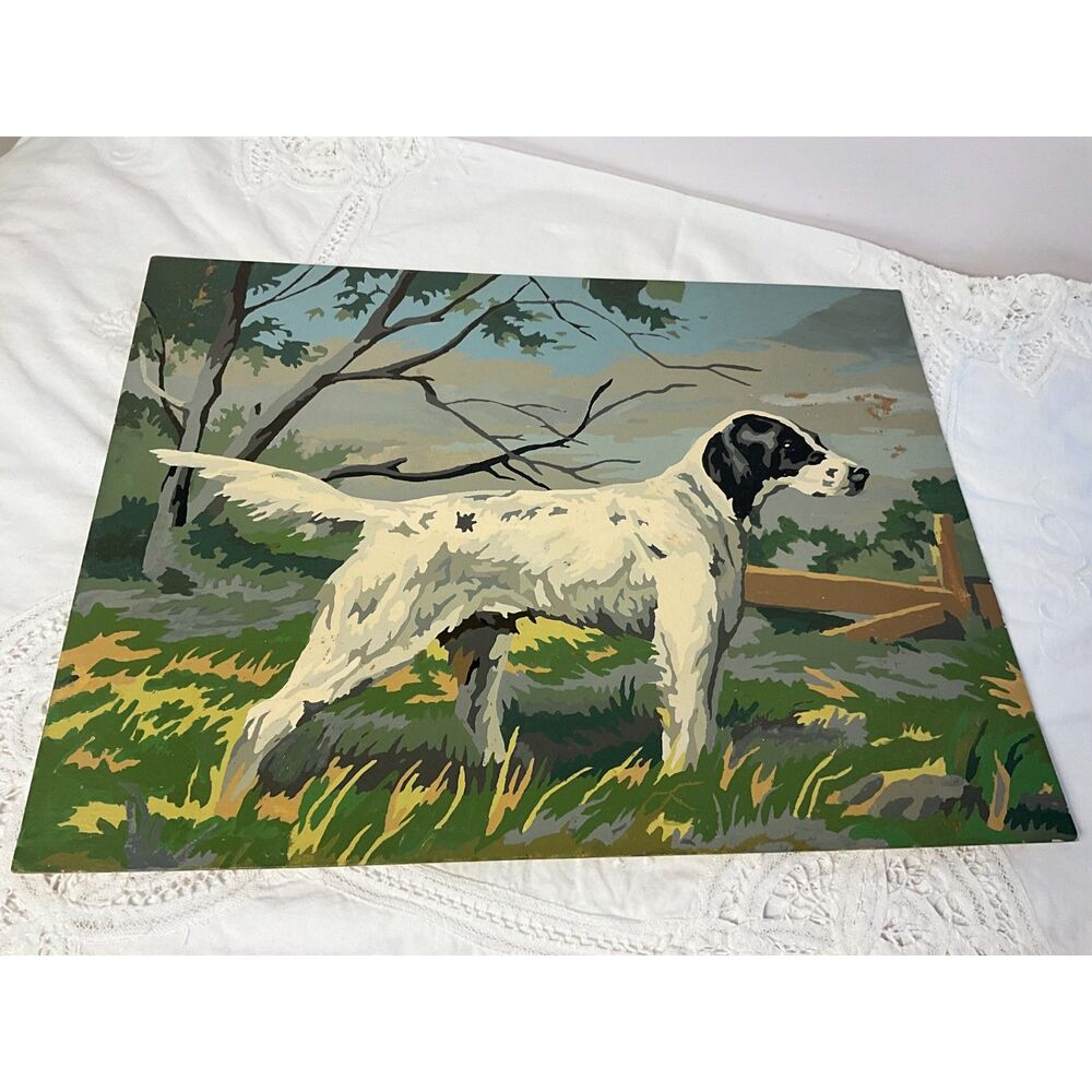 Vintage Paint by Number English Pointer Hunting Dog Original Painting MCM